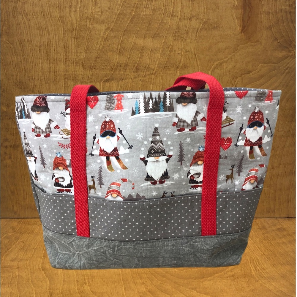 LG Nordic Winter Gnome Tote Bag Pockets Handmade Cotton Canvas Reusable Gift